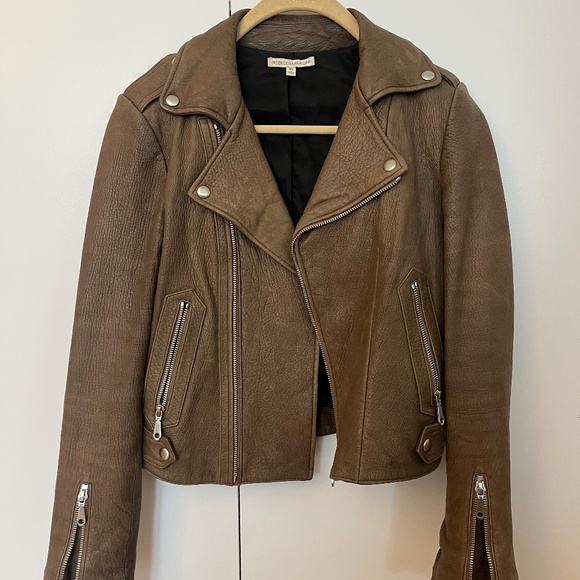 Rebecca Minkoff taupe leather jacket xs